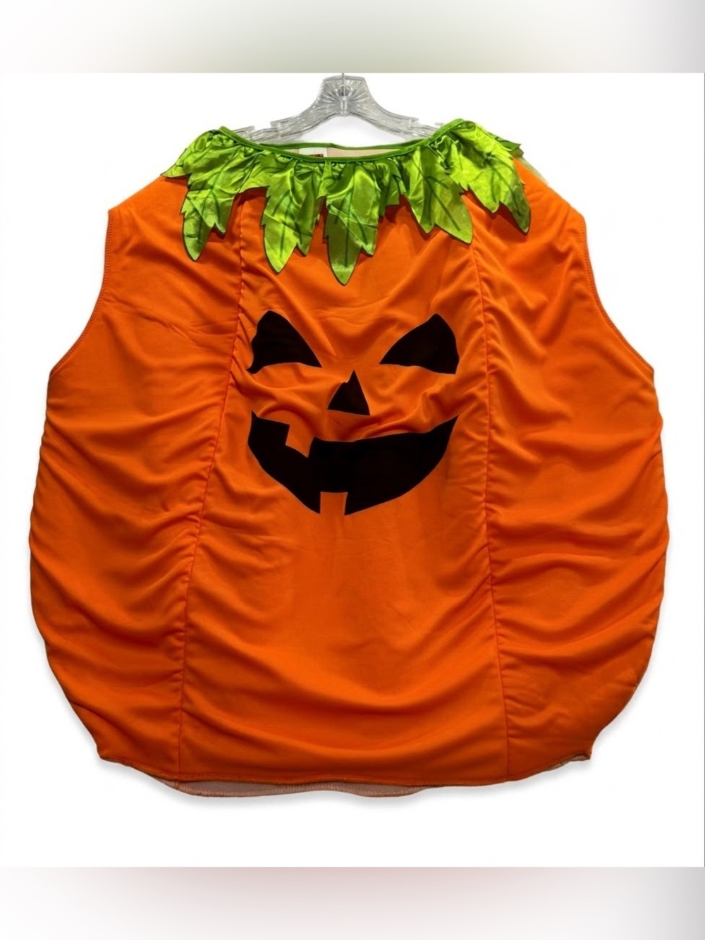 Women’s Orange Pumpkin Tunic Costume with Green Leaf Collar